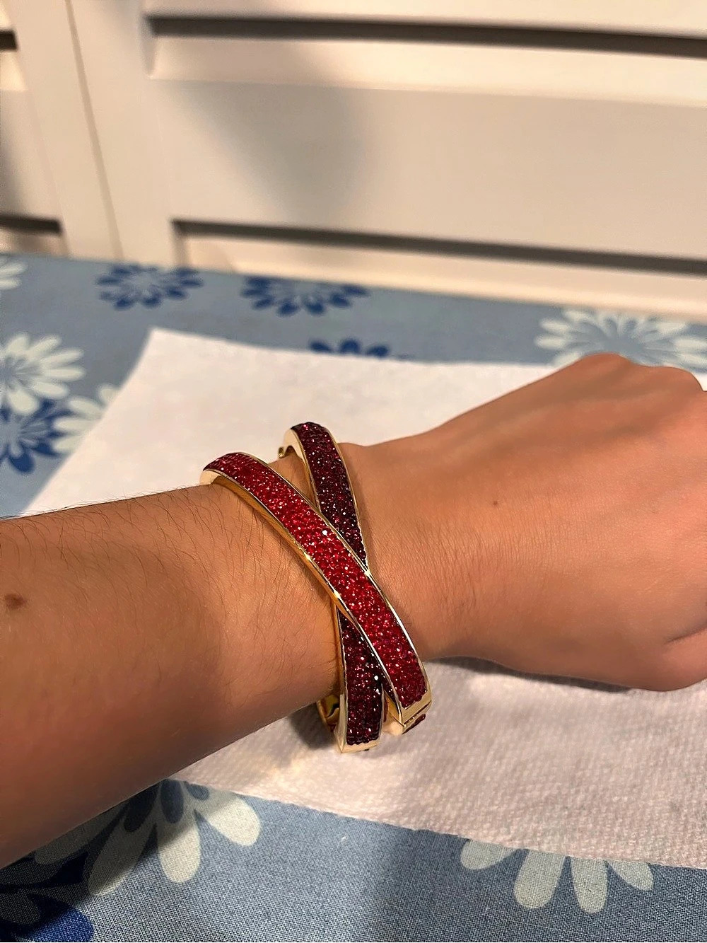 Talbots Red Glitter Hinged Bangle Bracelet Set